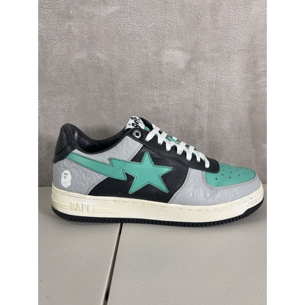 A Bathing Ape BAPE Bapesta M2 Low Mens 9 Green Black Shark Face Sneakers